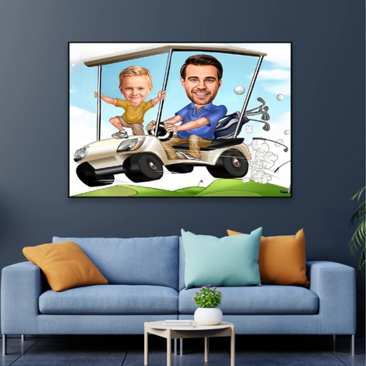 Custom Cartoon Golfer Portrait Art Poster | Men's Accessories | #CanvasPainting, #CartoonArt, #CustomPortrait, #FatherAndSon, #FathersDayGift, #GiftIdeas, #GolferArt, #GolfLovers, #HomeDecoration, #PersonalizedGifts, #Poster, #WallArt | ZiiZiiChic