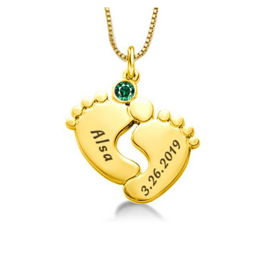 Personalized Baby Feet Necklace with Birthstone | ZiiZiiChic